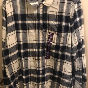 Brand New Women’s Gap Plaid Flannel Shirt Size XXL Blue Boyfriend Flannel